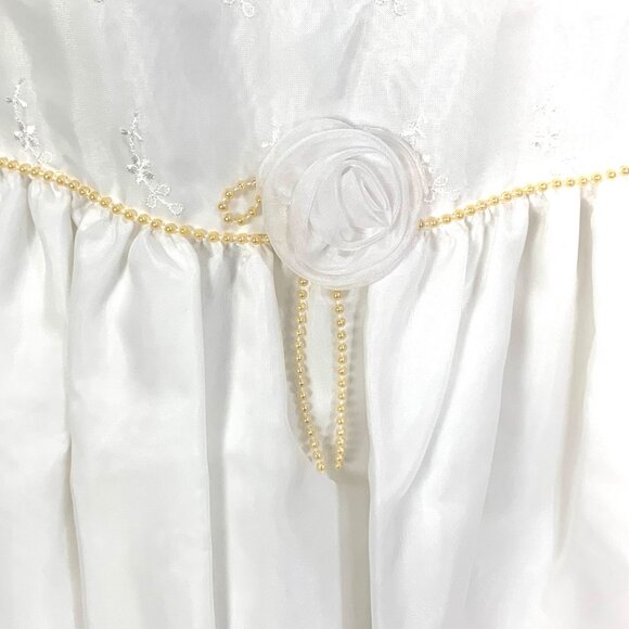 Girls White Organdy Formal Dress 8 Pearl Trim Rosette Detail Wedding Communion - Picture 4 of 12